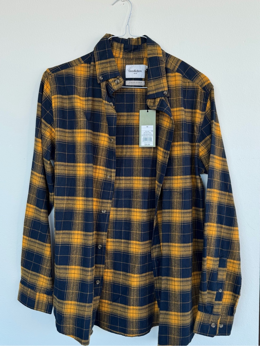 Goodfellow & Co Men’s Medium Yellow and Navy Plaid Flannel Shirt